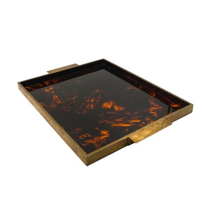 Hollywood Regency Brass and Tortoiseshell Acrylic Tray, Italy, 1970s-TXN-2033793