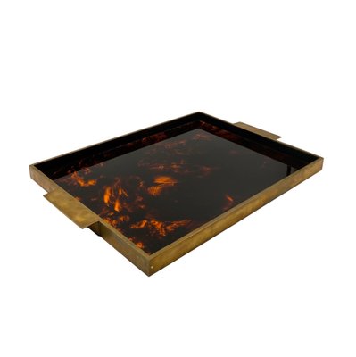 Hollywood Regency Brass and Tortoiseshell Acrylic Tray, Italy, 1970s-TXN-2033793