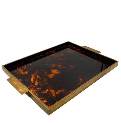 Hollywood Regency Brass and Tortoiseshell Acrylic Tray, Italy, 1970s-TXN-2033793