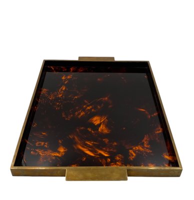 Hollywood Regency Brass and Tortoiseshell Acrylic Tray, Italy, 1970s-TXN-2033793