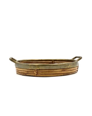 Hollywood Regency Brass and Wicker Bowl, Italy, 1970s-TXN-1820111