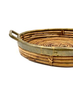 Hollywood Regency Brass and Wicker Bowl, Italy, 1970s-TXN-1820111