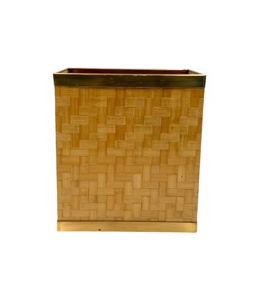 Hollywood Regency Brass and Woven Bamboo Magazine Rack, 1970-TXN-2032298