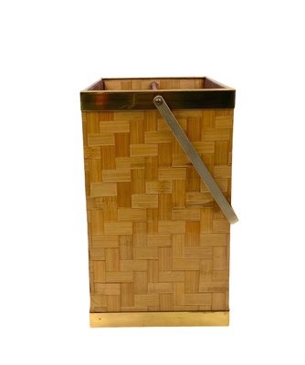 Hollywood Regency Brass and Woven Bamboo Magazine Rack, 1970-TXN-2032298