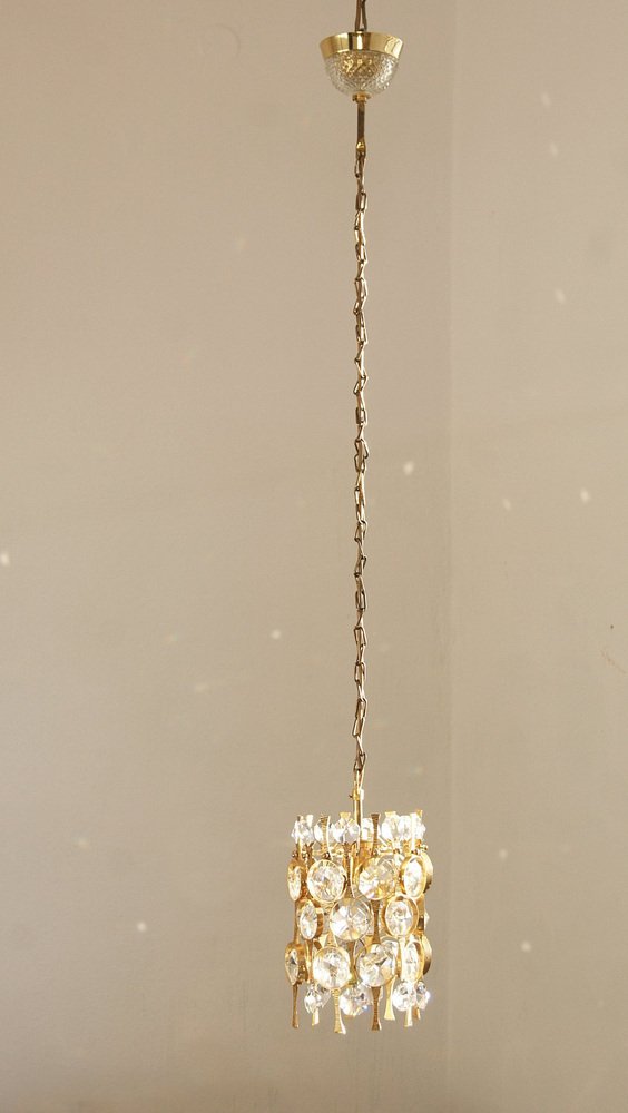 Hollywood Regency Brass & Crystal Glass Ceiling Lamp by Christoph Palme for Palwa