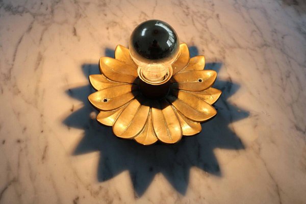 Hollywood Regency Brass Flower Wall Lamp, 1960s-FJP-1771636