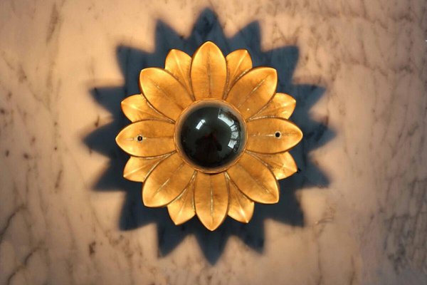 Hollywood Regency Brass Flower Wall Lamp, 1960s-FJP-1771636