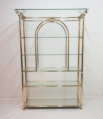 Hollywood Regency Brass & Glass Shelf with Elephant Heads, 1970s-RGF-857461