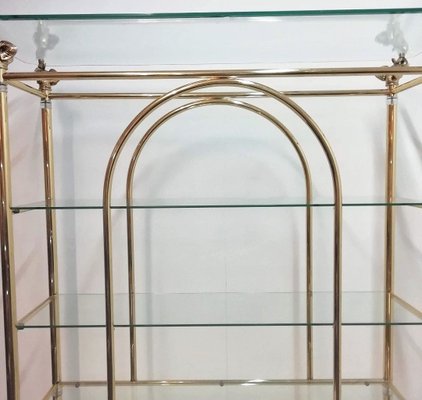 Hollywood Regency Brass & Glass Shelf with Elephant Heads, 1970s-RGF-857461