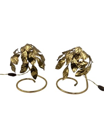 Hollywood Regency Brass Leaves Table Lamps, 1970s, Set of 2-TXN-1771154