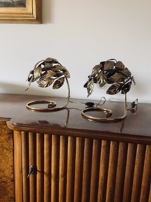 Hollywood Regency Brass Leaves Table Lamps, 1970s, Set of 2-TXN-1771154