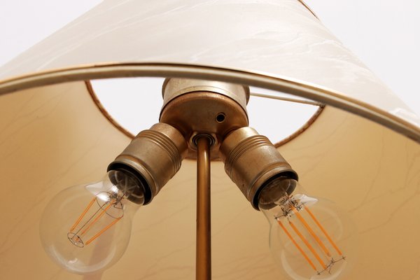 Hollywood Regency Brass Table Lamp with Shade, 1970s-EZZ-1047156