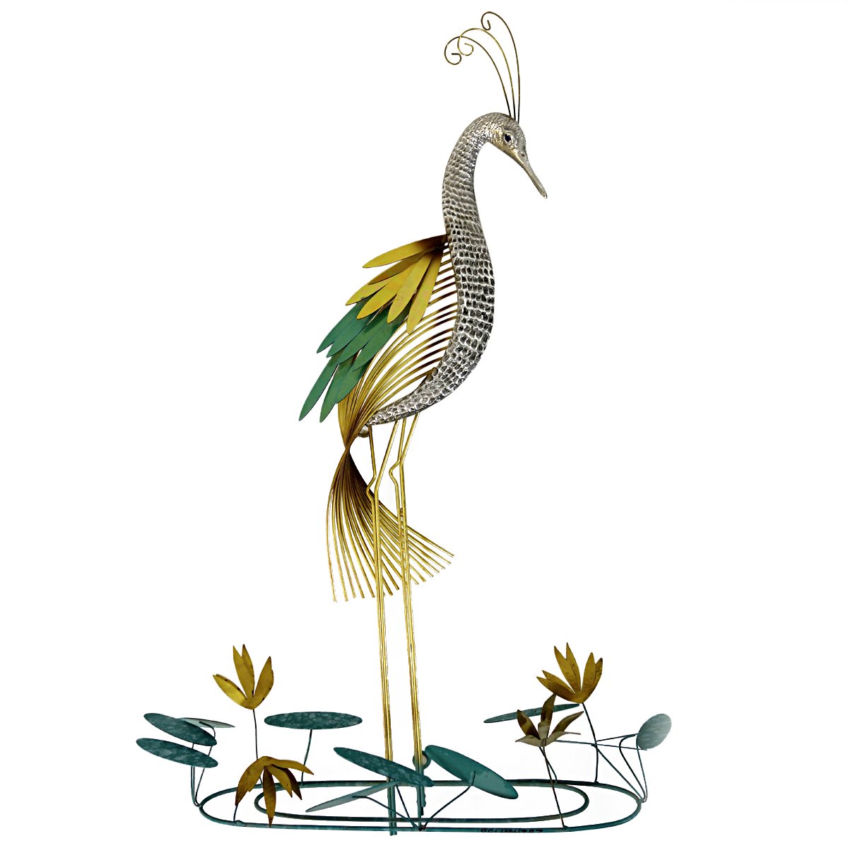 Hollywood Regency Brass Wall Sculpture Silver Heron Bird by Curtis Jere for Artisan House, 1987