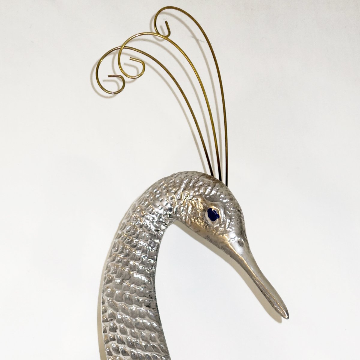 Hollywood Regency Brass Wall Sculpture Silver Heron Bird by Curtis Jere for Artisan House, 1987