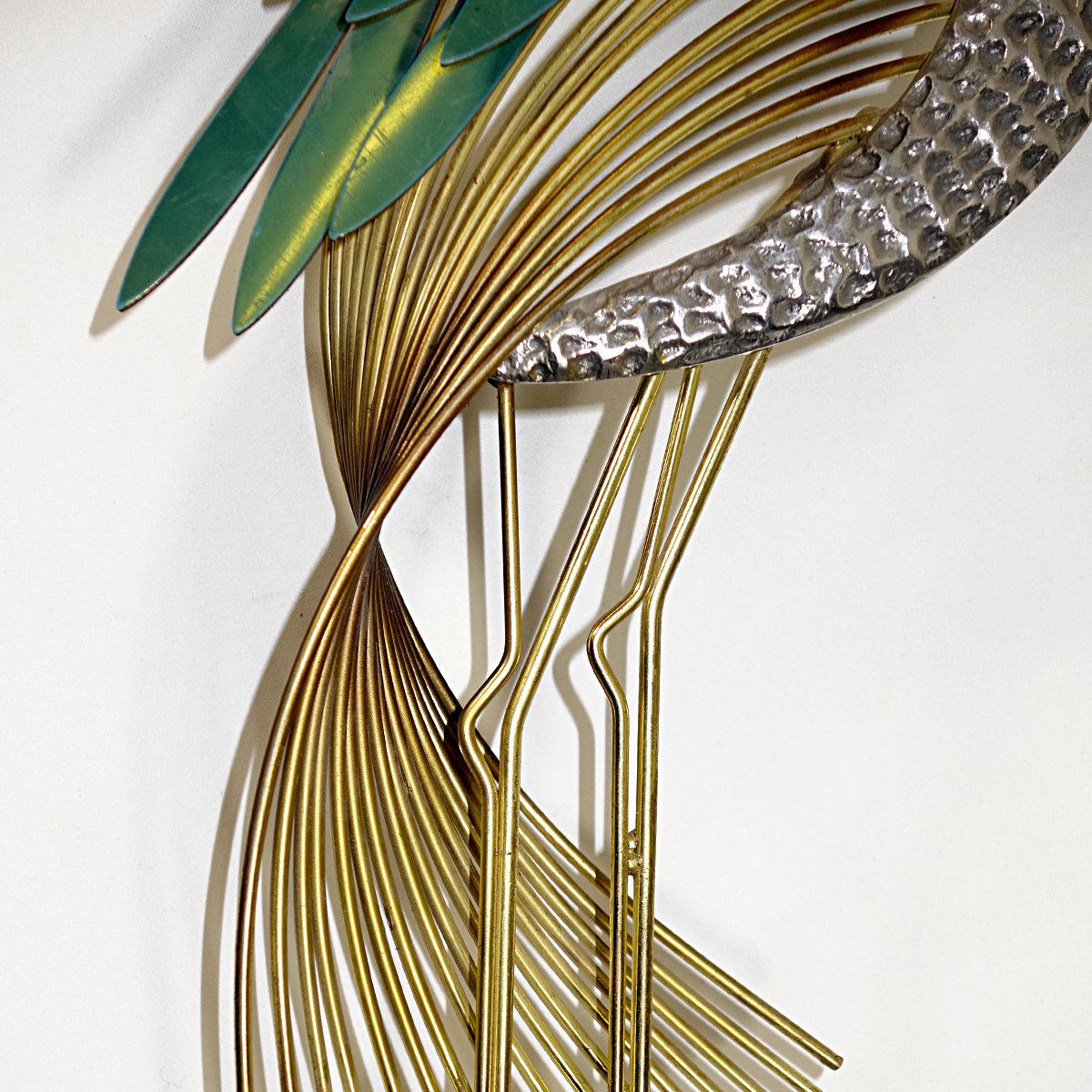 Hollywood Regency Brass Wall Sculpture Silver Heron Bird by Curtis Jere for Artisan House, 1987