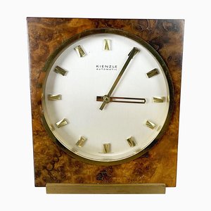 Hollywood Regency Brass & Walnut Table Clock from Kienzle, Germany, 1960s-QZ-1053196