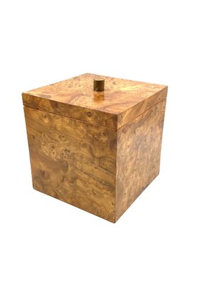 Hollywood Regency Burl Wood and Brass Ice Bucket, Italy, 1970s-TXN-1806963