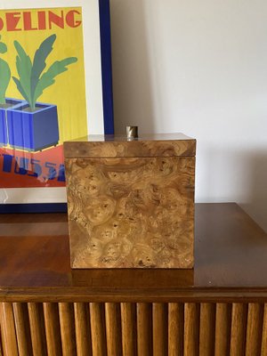 Hollywood Regency Burl Wood and Brass Ice Bucket, Italy, 1970s-TXN-1806963