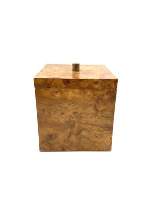 Hollywood Regency Burl Wood and Brass Ice Bucket, Italy, 1970s-TXN-1806963