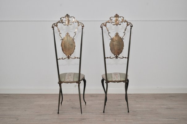 Hollywood Regency Chiavarine Brass Side Chairs, 1930s, Set of 2-KNM-562041