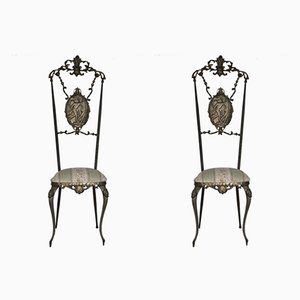 Hollywood Regency Chiavarine Brass Side Chairs, 1930s, Set of 2-KNM-562041