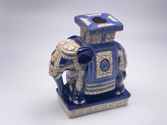 Hollywood Regency Chinese Blue Elephant Garden Plant Stand-UR-1320847