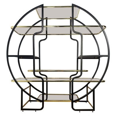 Hollywood Regency Circular Vitrine in Gold and Black, 1970s-DT-2026283