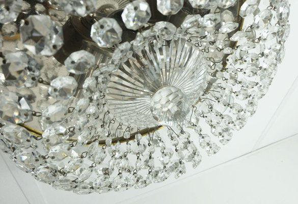 Hollywood Regency Crystal Glass Ceiling Light Plafoniere with Glass Crystals, Brass & Metal, 1960s-FH-1813795