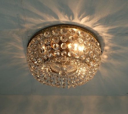 Hollywood Regency Crystal Glass Ceiling Light Plafoniere with Glass Crystals, Brass & Metal, 1960s-FH-1813795