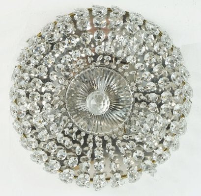 Hollywood Regency Crystal Glass Ceiling Light Plafoniere with Glass Crystals, Brass & Metal, 1960s-FH-1813795