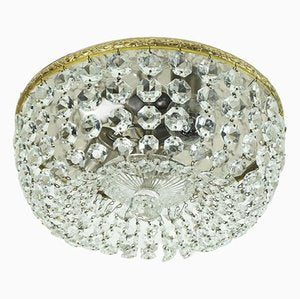 Hollywood Regency Crystal Glass Ceiling Light Plafoniere with Glass Crystals, Brass & Metal, 1960s-FH-1813795