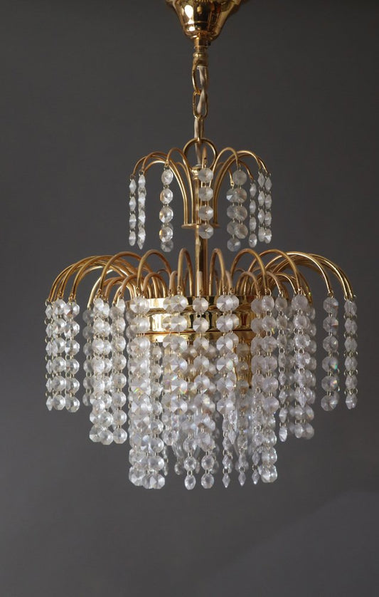 Hollywood Regency Crystal Waterfall Chandelier from Sölken Leuchten, 1970s