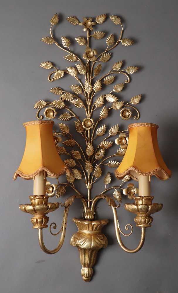 Hollywood Regency Floral Golden Wall Light, Florence, Italy, 1960s