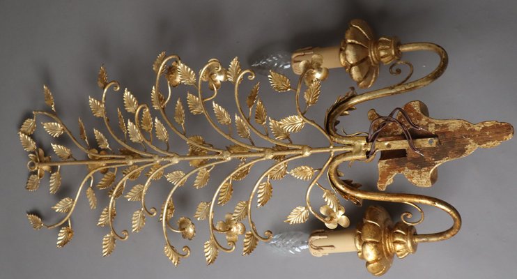 Hollywood Regency Floral Golden Wall Light, Florence, Italy, 1960s-ESB-1785233