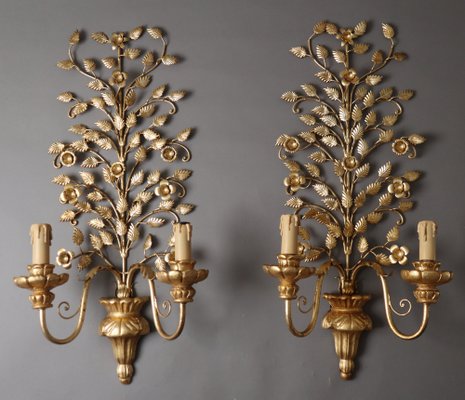 Hollywood Regency Floral Golden Wall Light, Florence, Italy, 1960s-ESB-1785233