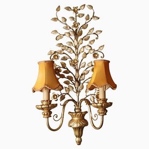 Hollywood Regency Floral Golden Wall Light, Florence, Italy, 1960s-ESB-1785233