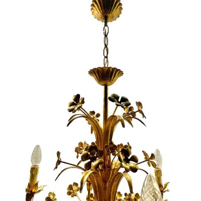 Hollywood Regency Floral Metal Chandelier, 1930s-MJY-1723561