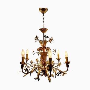 Hollywood Regency Floral Metal Chandelier, 1930s-MJY-1723561