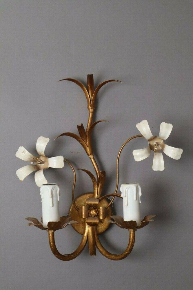 Hollywood Regency Gilded Florentine Orchid Wall Lights from Hans Kögl