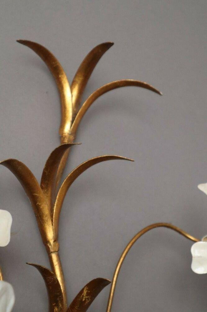 Hollywood Regency Gilded Florentine Orchid Wall Lights from Hans Kögl