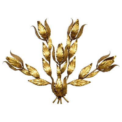 Hollywood Regency Gilded Metal Floral Leaf Wall Light by Hans Kögl, 1970s-RUK-1758046