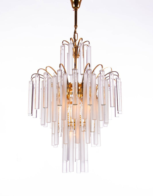 Hollywood Regency Gilt Brass and Crystal Chandelier by Christoph Palme for Palwa, 1960s