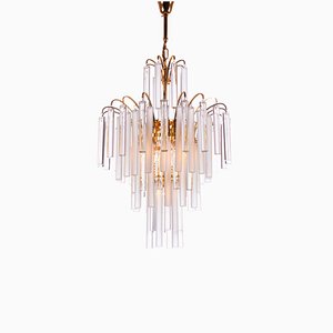 Hollywood Regency Gilt Brass and Crystal Chandelier by Christoph Palme for Palwa, 1960s-DEK-548014