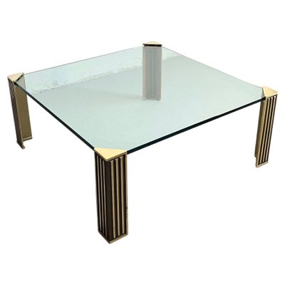 Hollywood Regency Glass and Brass Coffee Table in style of Peter Ghyczy, 1970s-EHE-1407835