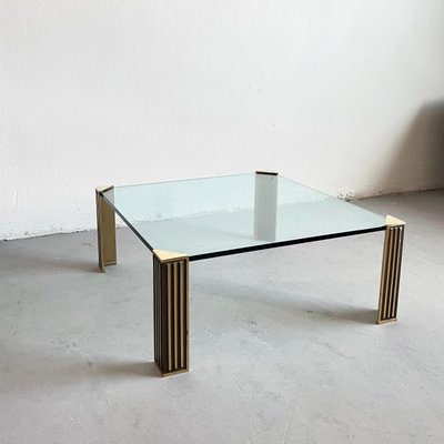 Hollywood Regency Glass and Brass Coffee Table in style of Peter Ghyczy, 1970s-EHE-1407835