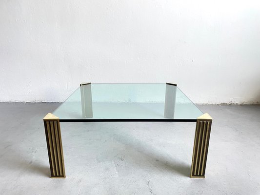 Hollywood Regency Glass and Brass Coffee Table in style of Peter Ghyczy, 1970s-EHE-1407835