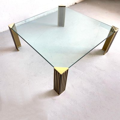 Hollywood Regency Glass and Brass Coffee Table in style of Peter Ghyczy, 1970s-EHE-1407835