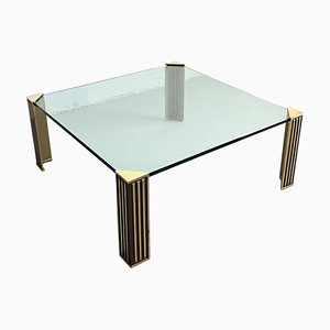 Hollywood Regency Glass and Brass Coffee Table in style of Peter Ghyczy, 1970s-EHE-1407835