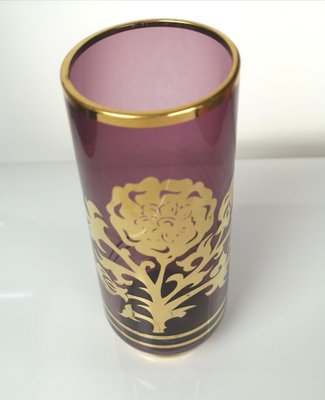 Hollywood Regency Glass Vase with Golden Decorations, 1960s-UWE-1355266