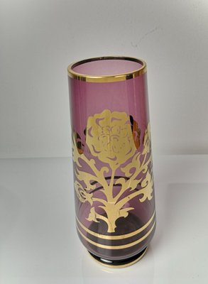 Hollywood Regency Glass Vase with Golden Decorations, 1960s-UWE-1355266